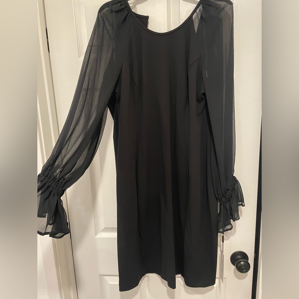 Calvin Klein Black Sheath Dress with Bishop Sleeves